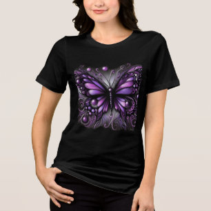 Whimsical Gothic Butterfly Purple Black Colourful Tri-Blend Shirt