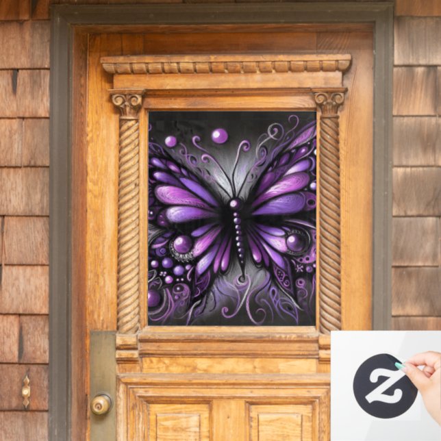 Whimsical Gothic Butterfly Purple Black Colourful Window Cling (Home Door)