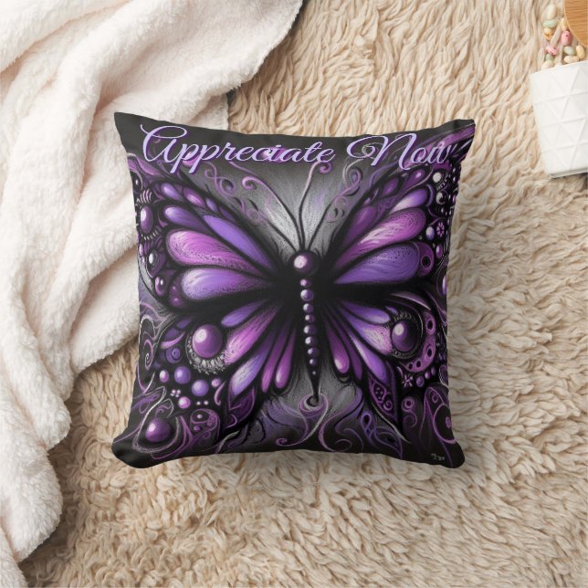 Whimsical Gothic Butterfly Purple Personalised Cushion (Blanket)