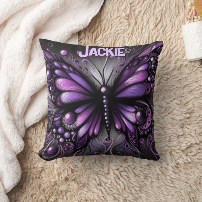 Whimsical Gothic Butterfly Purple Personalised Cushion (Blanket)