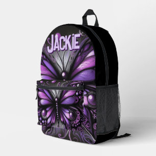 Whimsical Gothic Butterfly Purple Personalised Printed Backpack