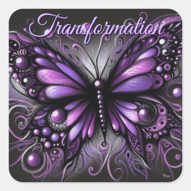 Whimsical Gothic Butterfly Purple Personalised Square Sticker (Front)