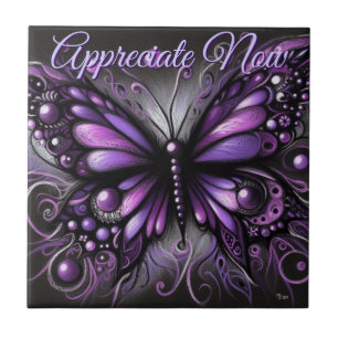 Whimsical Gothic Butterfly Purple Personalised Tile