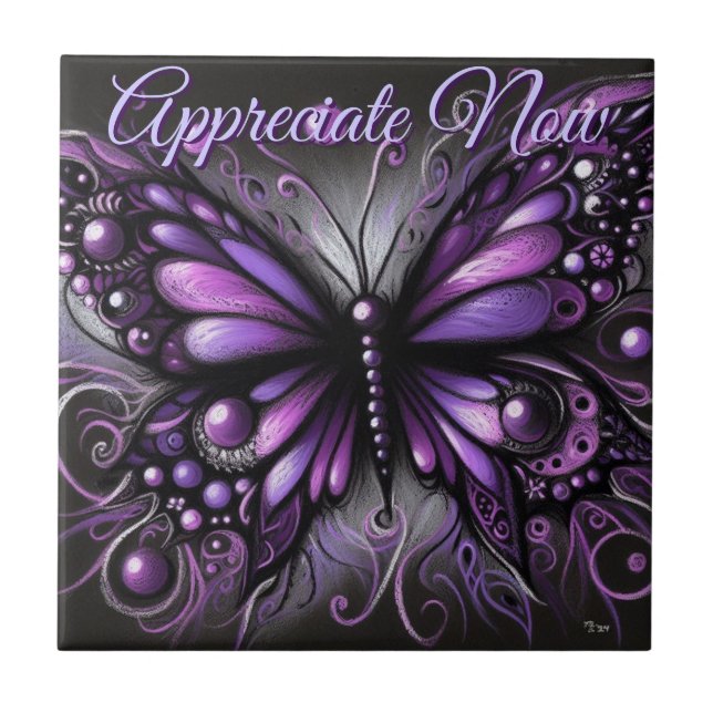 Whimsical Gothic Butterfly Purple Personalised Tile (Front)
