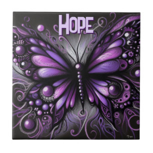Whimsical Gothic Butterfly Purple Personalised Tile
