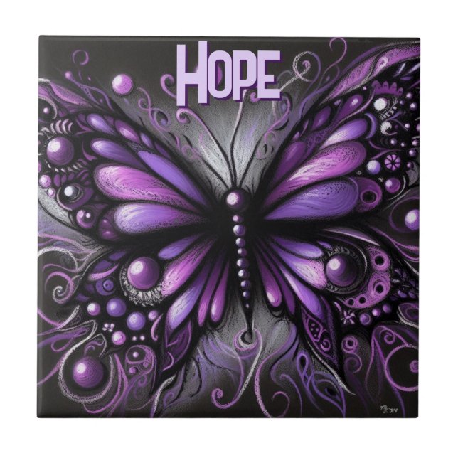 Whimsical Gothic Butterfly Purple Personalised Tile (Front)