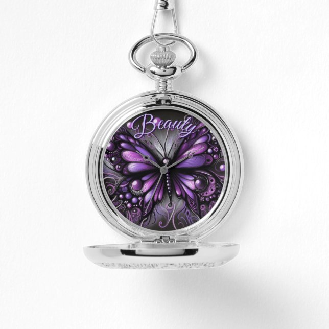 Whimsical Gothic Butterfly Purple Personalised Watch (Front)