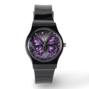 Whimsical Gothic Butterfly Purple Personalised Watch