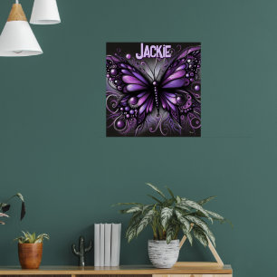Whimsical Gothic Butterfly Purple Personalized Poster