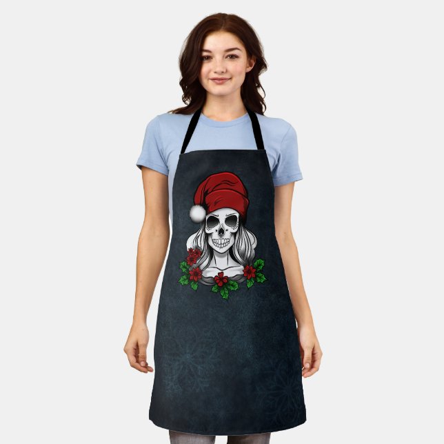Whimsical Gothic Santa Skull Christmas Apron (Worn)