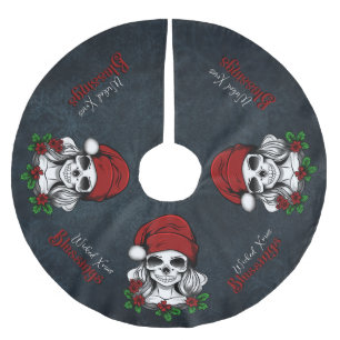 Whimsical Gothic Santa Skull Christmas Brushed Polyester Tree Skirt