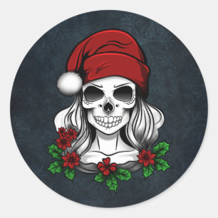 Whimsical Gothic Santa Skull Christmas Classic Round Sticker