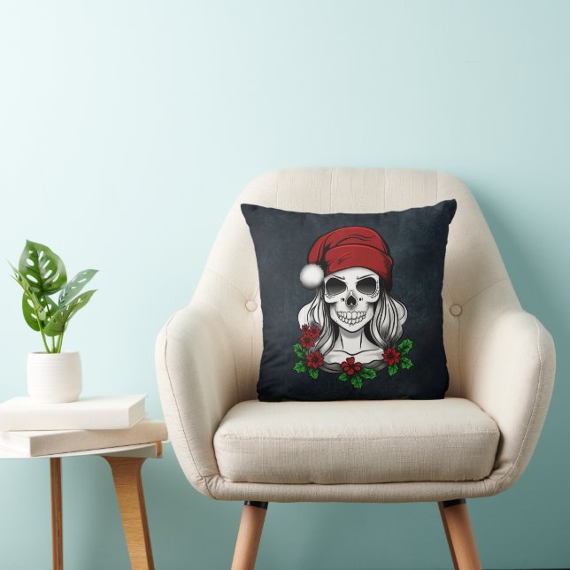 Whimsical Gothic Santa Skull Christmas Cushion (Chair)