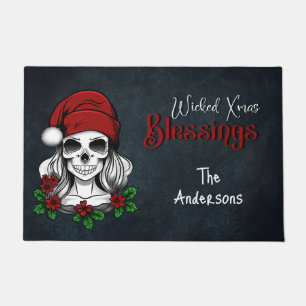 Whimsical Gothic Santa Skull Christmas Doormat