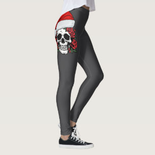 Whimsical Gothic Santa Skull Christmas Leggings