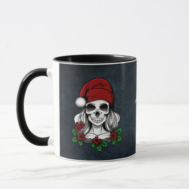 Whimsical Gothic Santa Skull Christmas Mug (Left)
