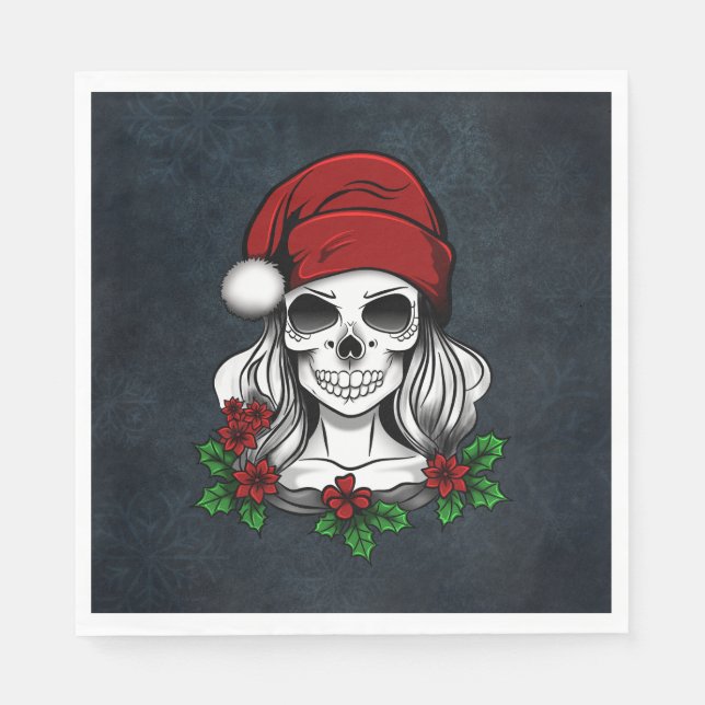 Whimsical Gothic Santa Skull Christmas Napkin (Front)