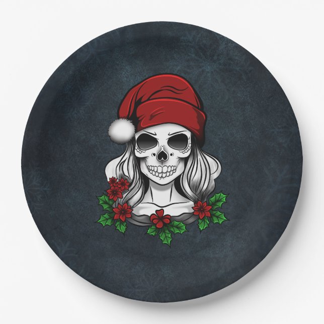 Whimsical Gothic Santa Skull Christmas Paper Plate (Front)
