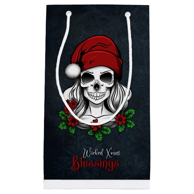 Whimsical Gothic Santa Skull Christmas Small Gift Bag (Front)