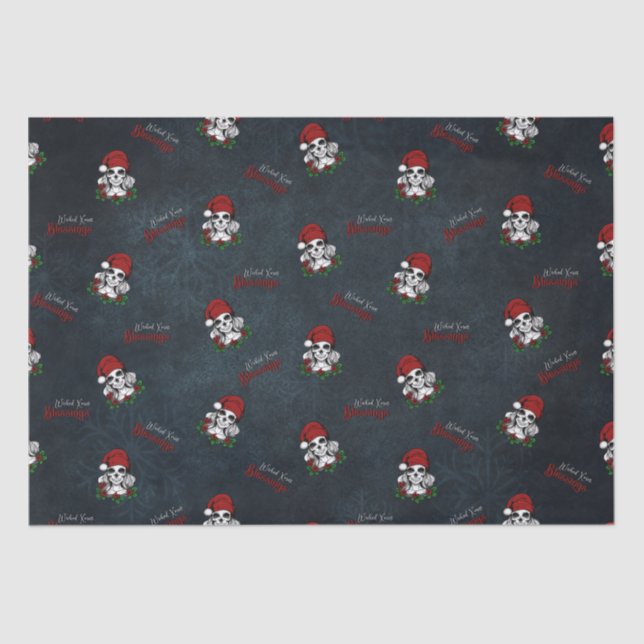 Whimsical Gothic Santa Skull Christmas Tissue Paper (Front)