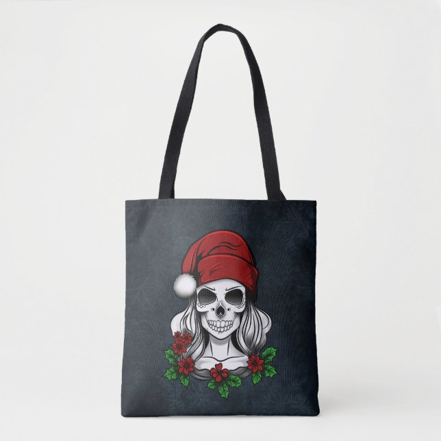 Whimsical Gothic Santa Skull Christmas Tote Bag (Front)
