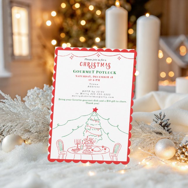 Whimsical Gourmet Friendsmas Potluck Christmas Invitation (Whimsical Gourmet Friendsmas Potluck Christmas Invitation Secret Santa Cocktail Gift Exchange Party)