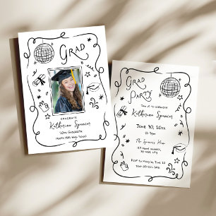 Whimsical Grad Party Photo Doodle Invitation