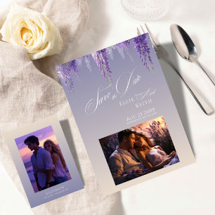 Whimsical Gradient Purple Floral 2 Photo Wedding Save The Date