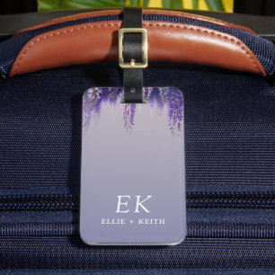 Whimsical Gradient Purple Floral Custom Monogram Luggage Tag