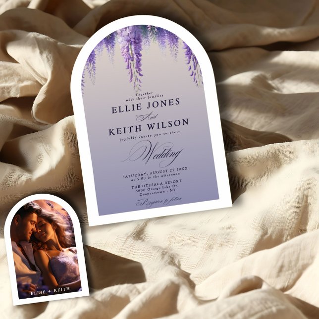 Whimsical Gradient Purple Floral Photo Arch Weddin Invitation (Creator Uploaded)