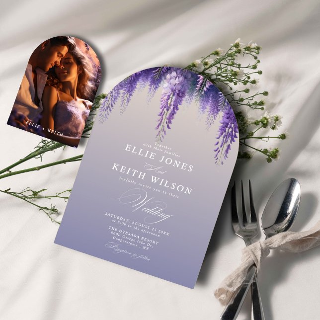Whimsical Gradient Purple Floral Photo Arch Weddin Invitation (Creator Uploaded)