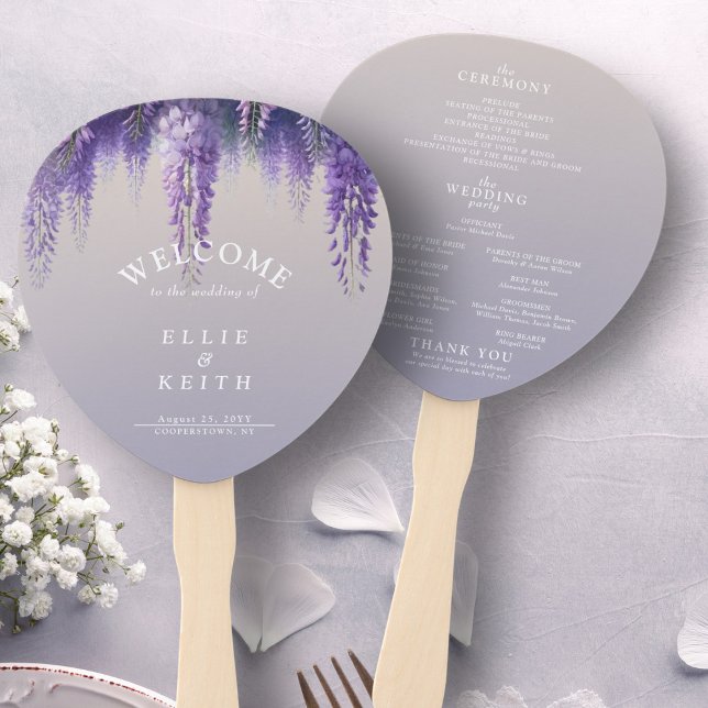 Whimsical Gradient Purple Floral Wedding Program Hand Fan (Creator Uploaded)