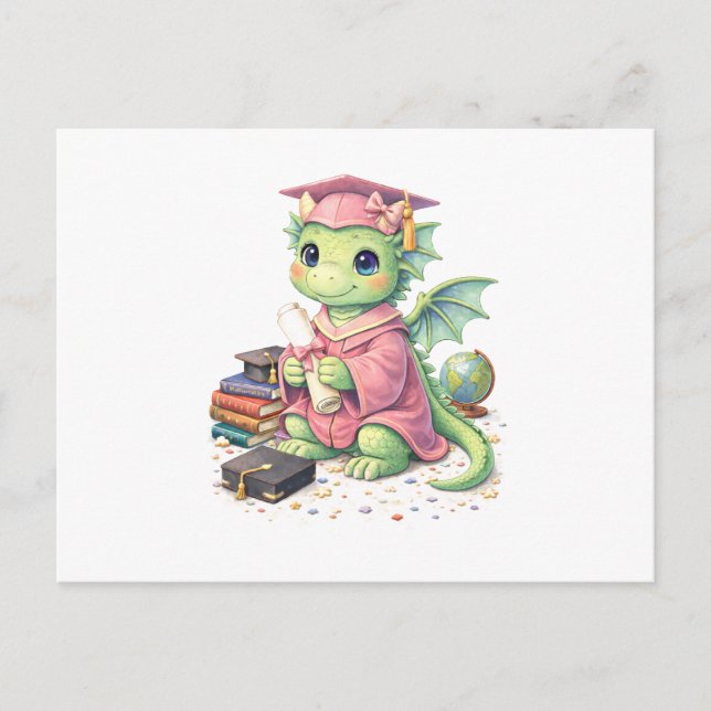 Whimsical Graduate Dragon with Diploma Postcard (Front)
