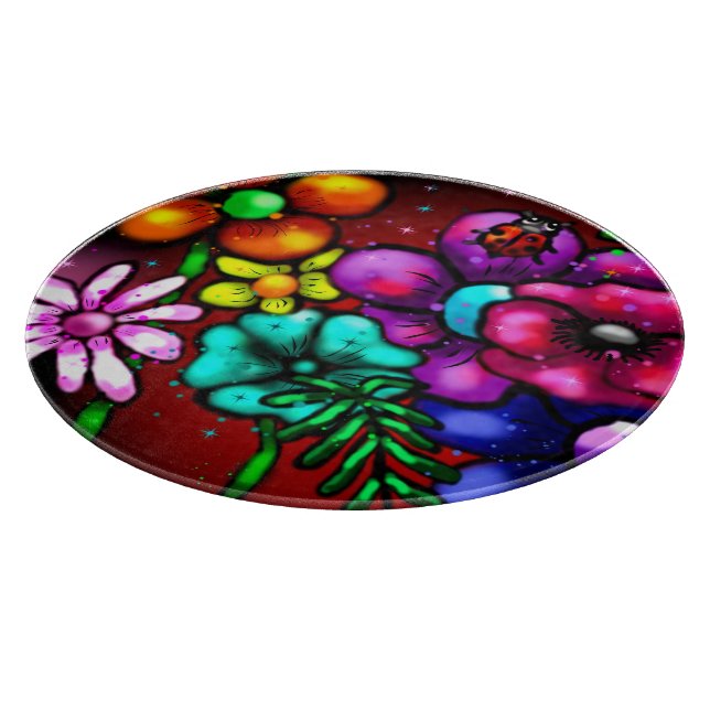 Whimsical Graffiti-Style Floral Flowers Ladybug Cutting Board (Corner)
