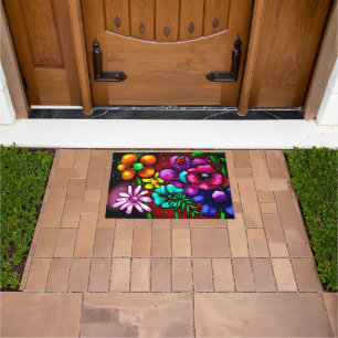 Whimsical Graffiti-Style Floral Flowers Ladybug Doormat
