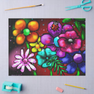 Whimsical Graffiti-Style Floral Flowers Ladybug Tissue Paper