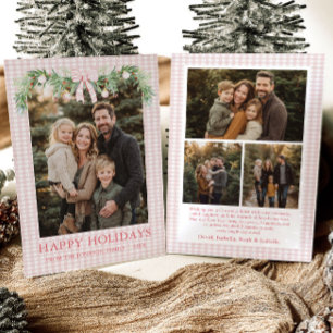 Whimsical Grandmillenial Blue Bow Family Photo Holiday Card