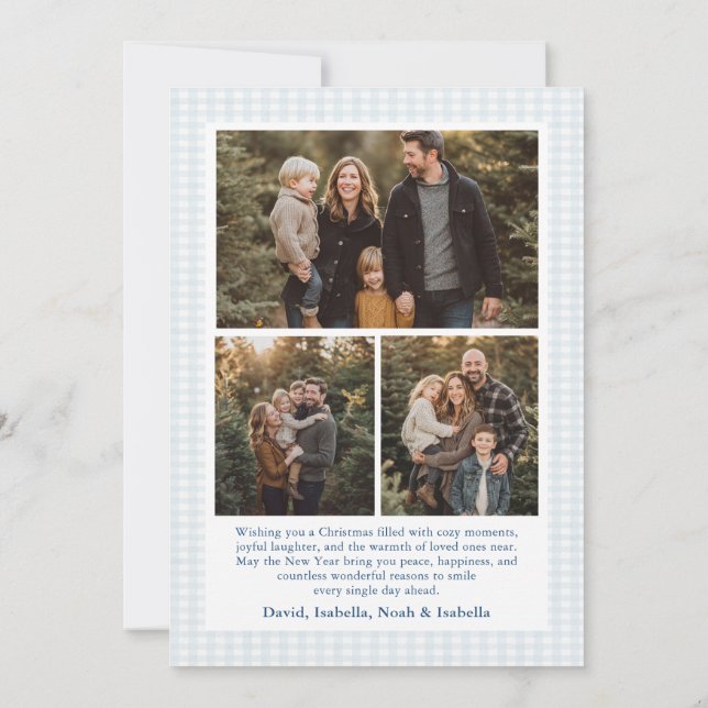 Whimsical Grandmillenial Blue Bow Family Photo Holiday Card (Back)
