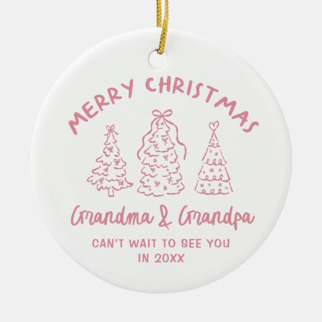 Whimsical Grandparents Pregnancy Announcement Ceramic Tree Decoration (Front)