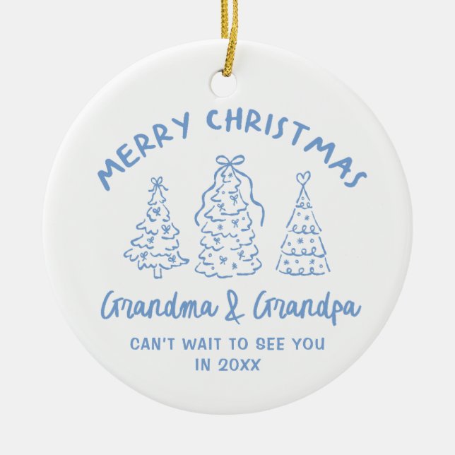 Whimsical Grandparents Pregnancy Announcement Ceramic Tree Decoration (Front)