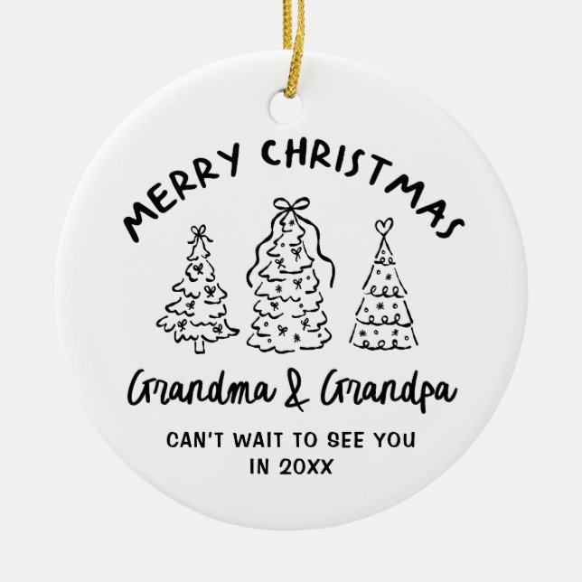 Whimsical Grandparents Pregnancy Announcement Ceramic Tree Decoration (Front)