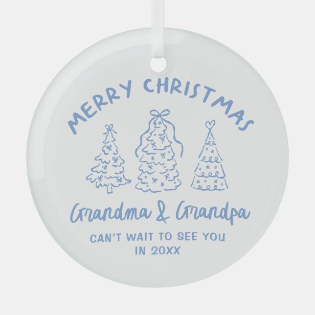 Whimsical Grandparents Pregnancy Announcement Glass Tree Decoration (Front)
