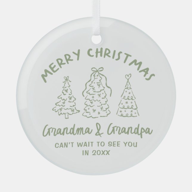Whimsical Grandparents Pregnancy Announcement Glass Tree Decoration (Front)