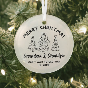 Whimsical Grandparents Pregnancy Announcement Glass Tree Decoration