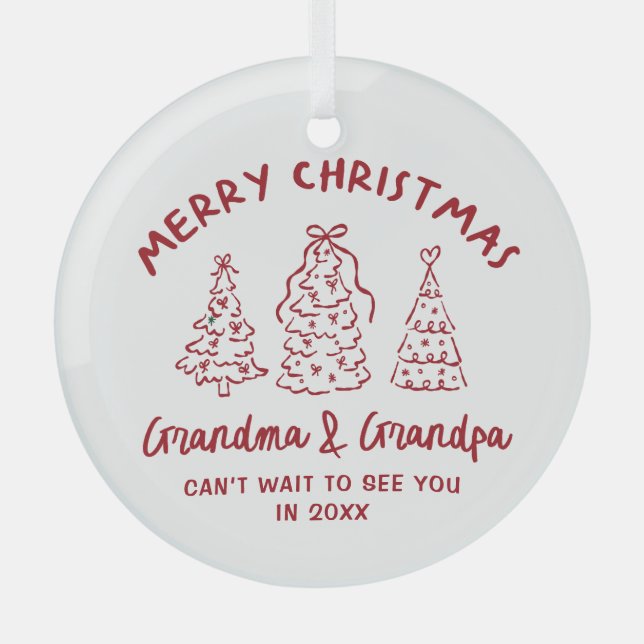 Whimsical Grandparents Pregnancy Announcement Glass Tree Decoration (Front)