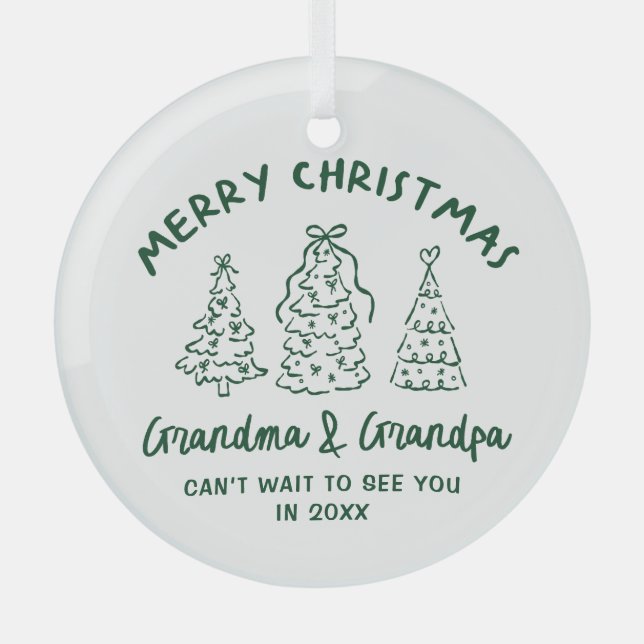 Whimsical Grandparents Pregnancy Announcement Glass Tree Decoration (Front)