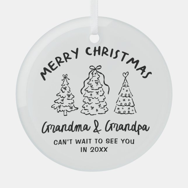 Whimsical Grandparents Pregnancy Announcement Glass Tree Decoration (Front)