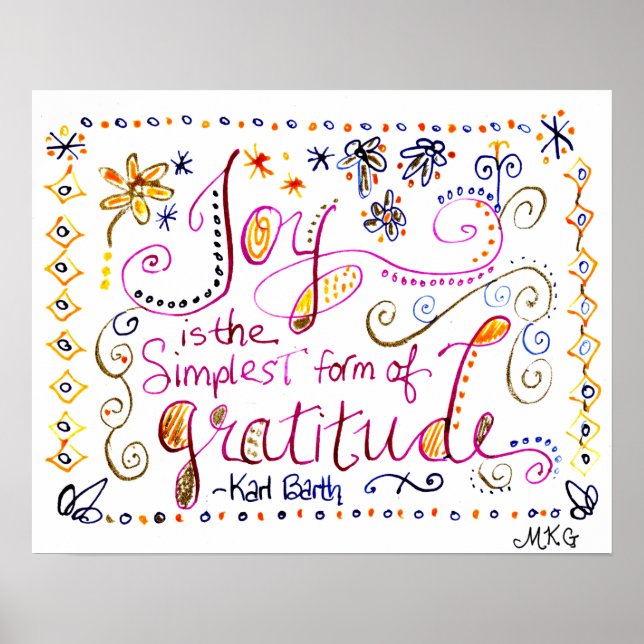 Whimsical Gratitude Art Hand Lettered Quote Poster (Front)