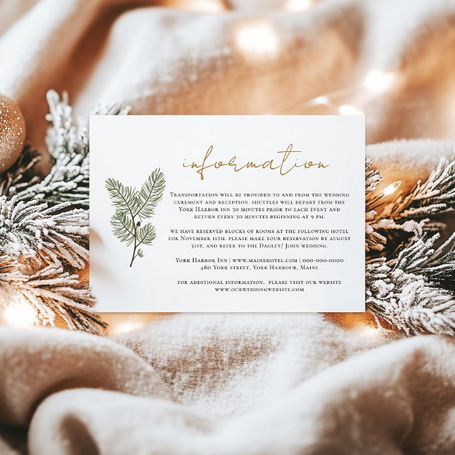 Whimsical Green and Gold Pine Cone Weddings info Enclosure Card (Creator Uploaded)