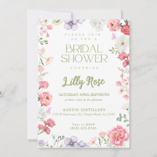 Whimsical Green and Pinks Bridal Shower Invites